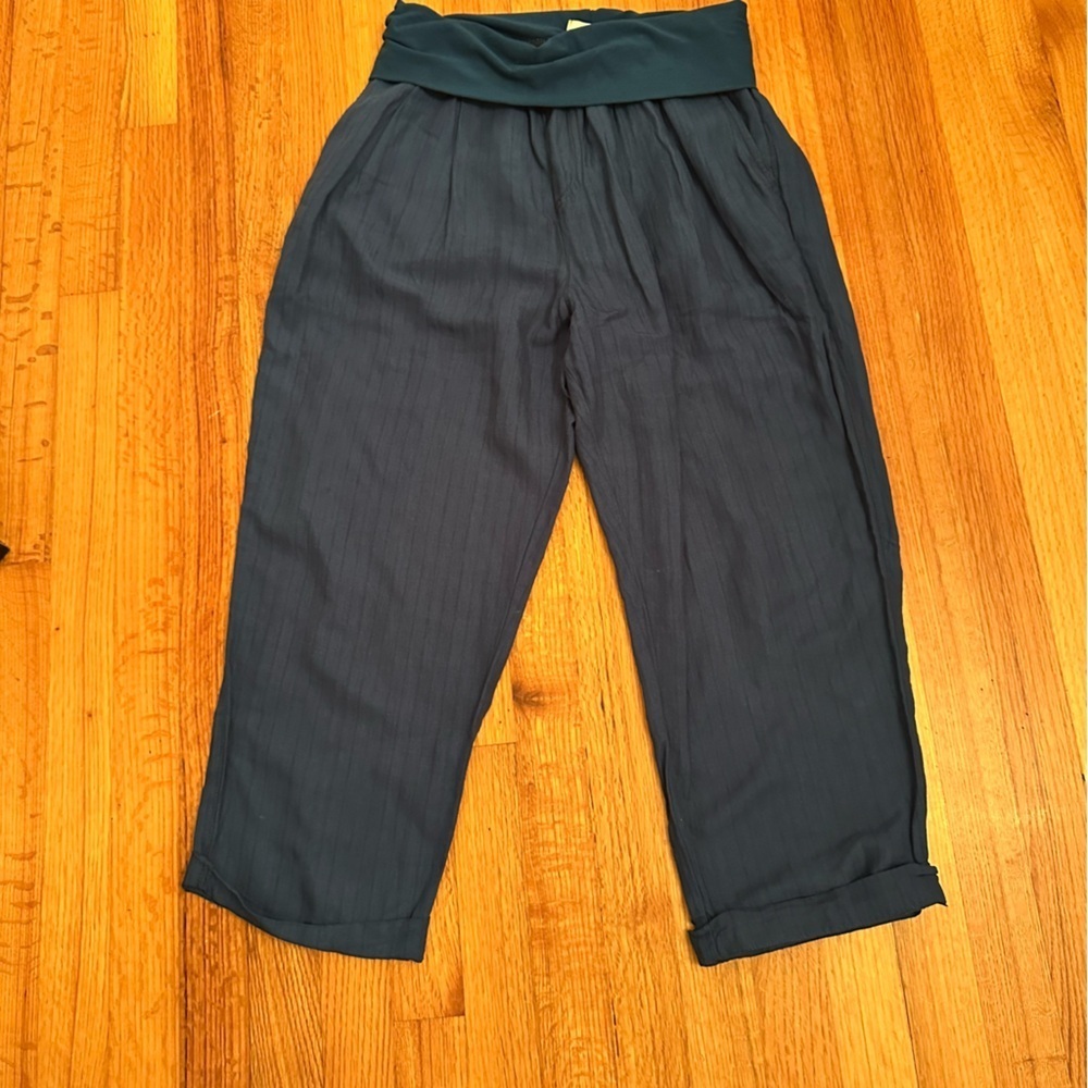 Anthropologie Hei Hei Linen Blend Cropped Straight Leg Pull On Pants Size M